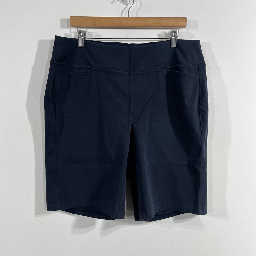 J. Jill Wearever Navy Blue Pull On Stretch Classic Bermuda Shorts XL Coastal
